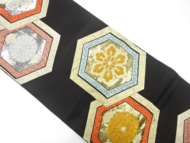 JAPANESE KIMONO / ANTIQUE FUKURO OBI / WOVEN KIKU